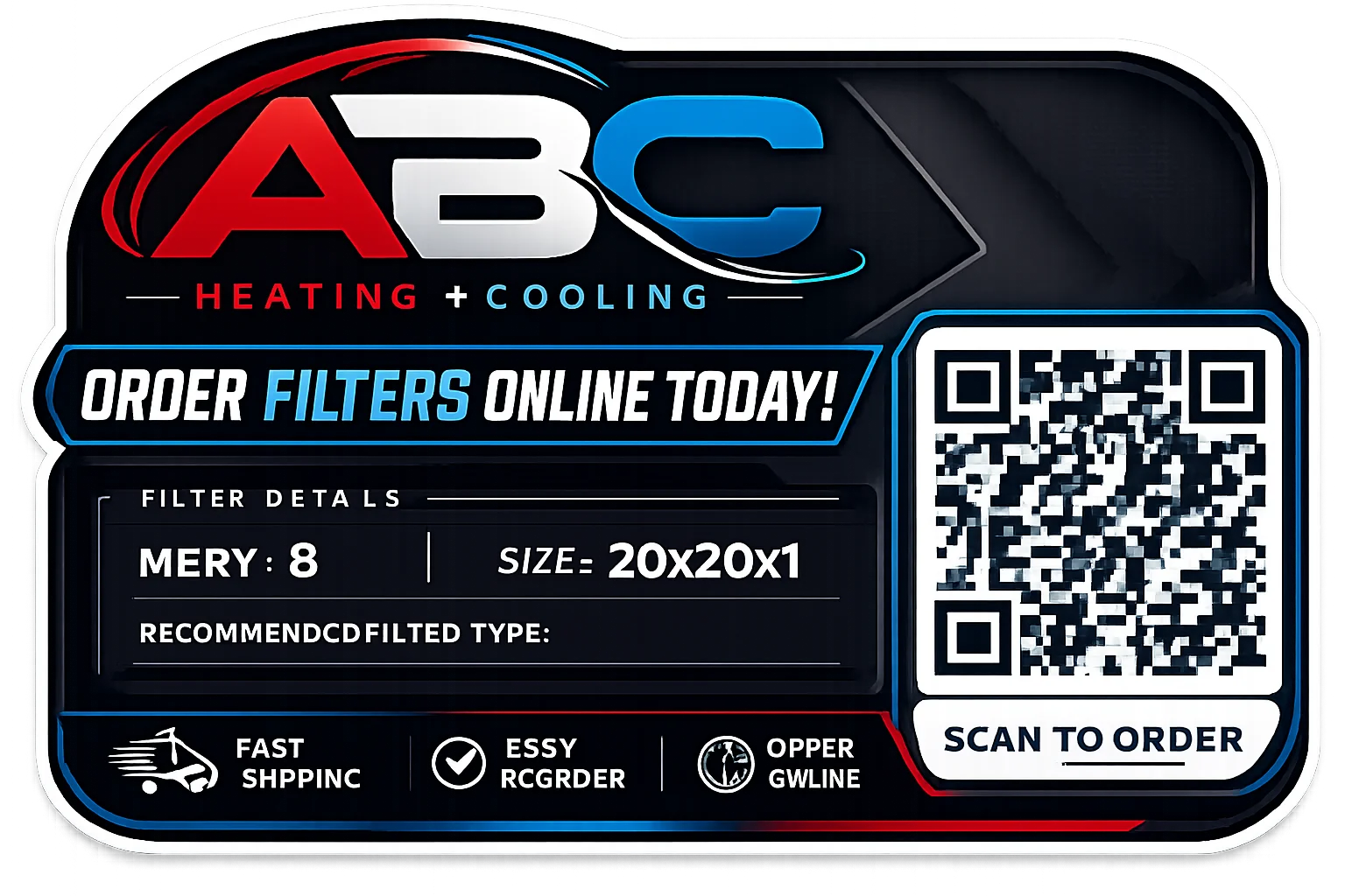 ABC Heating + Cooling branded QR code filter sticker
