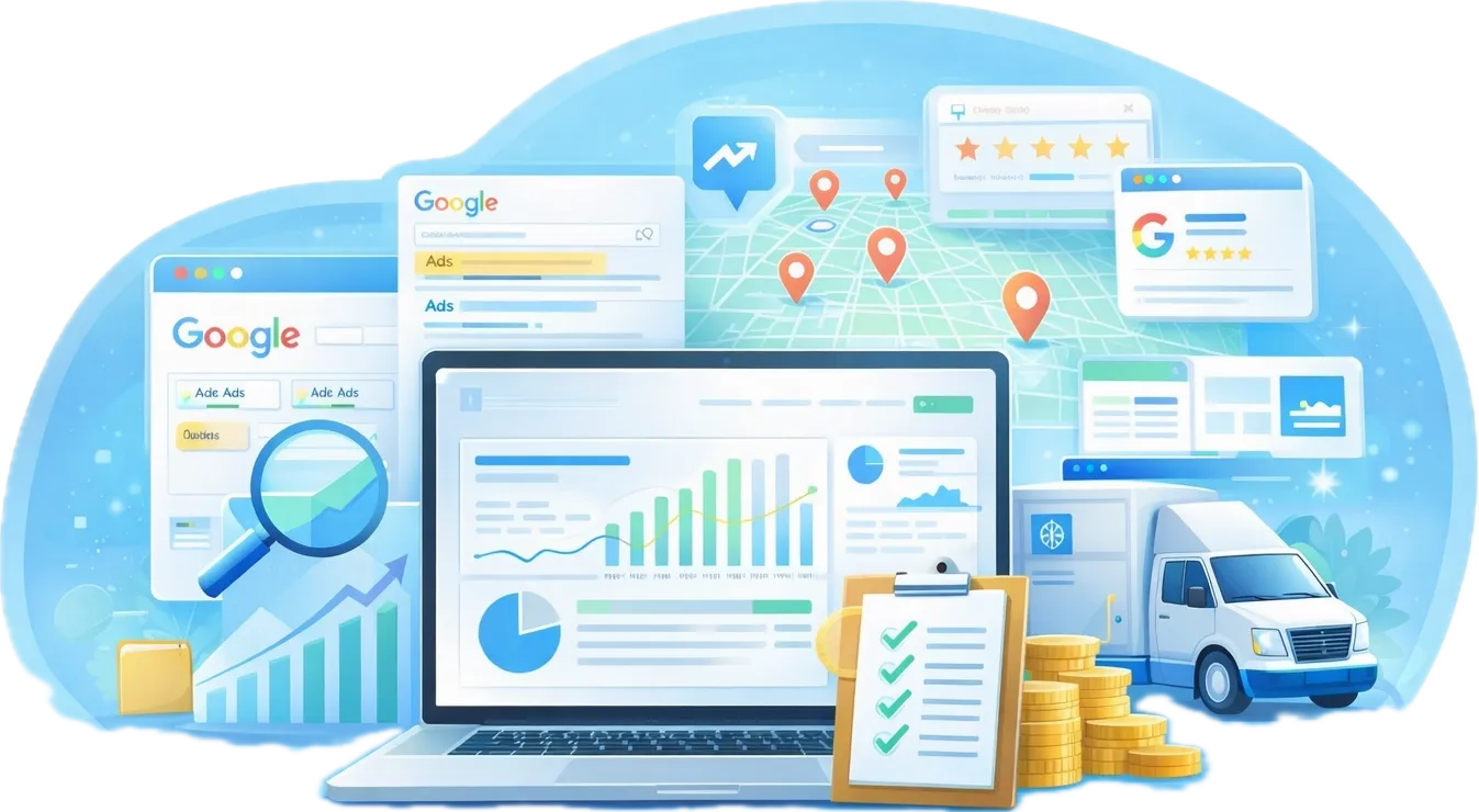 HVAC digital marketing and SEO services illustration