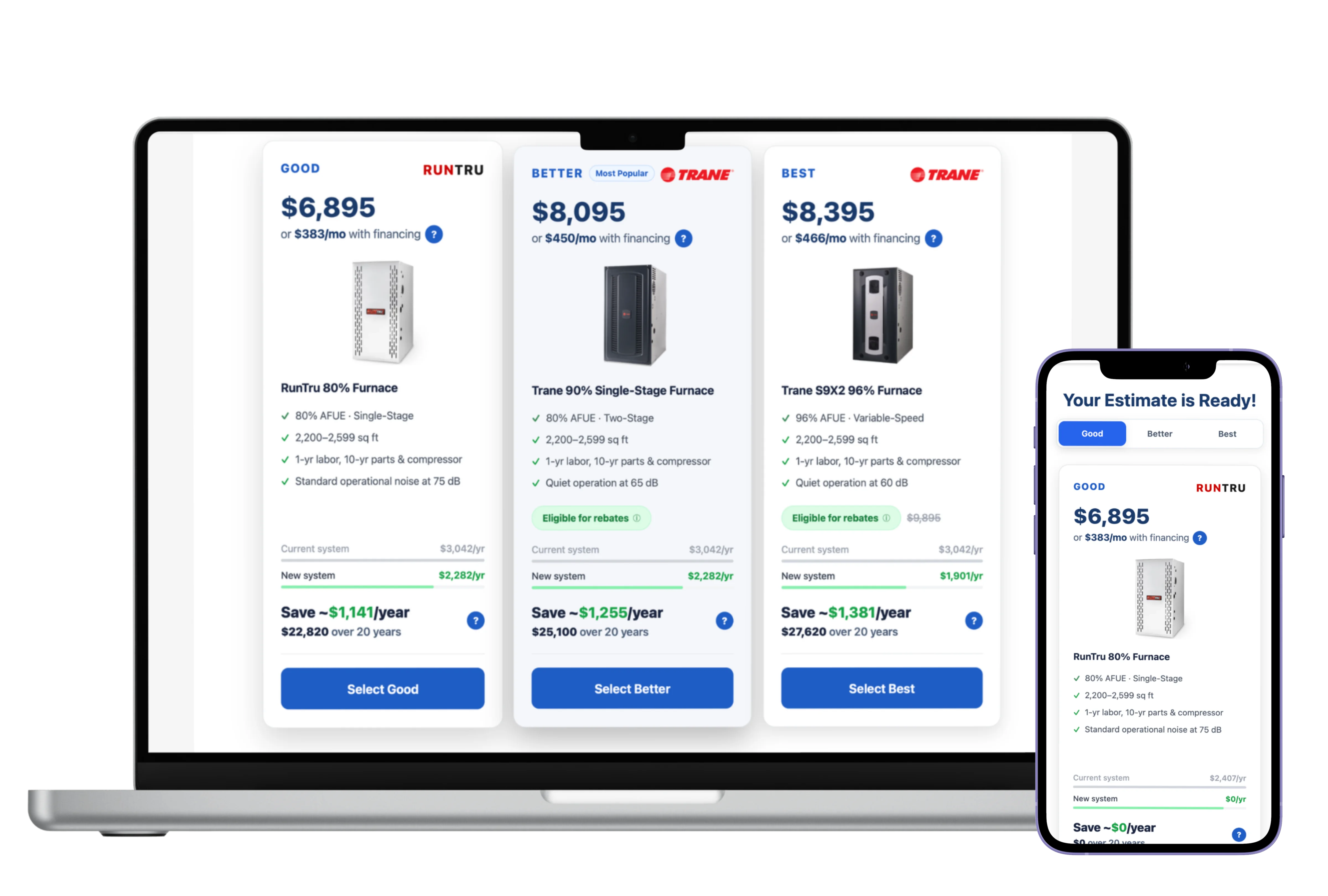 DinoQuote HVAC quoting tool on laptop and mobile showing instant estimate